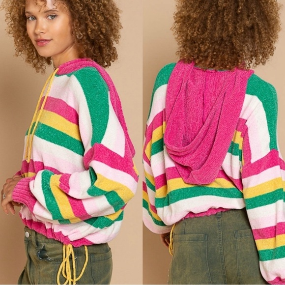 🌈🌈Rainbow Striped Chenille Hoodie - Picture 5 of 6